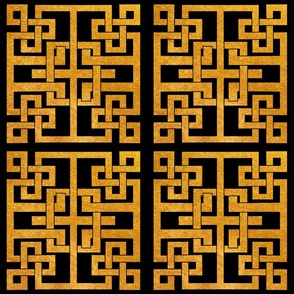 Art Deco Gilded Asian Style Geometric Square Black and Gold Foil