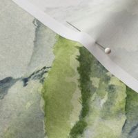 watercolor mountains, medium large scale, green ivory cream soft white beige dark gray blue brown wallpaper neutral earth western