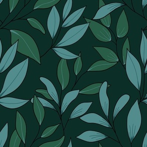 Simple Leaves -Blue + Green ( Medium )