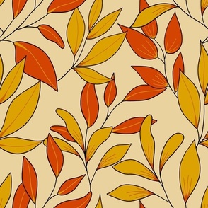 Simple Leaves - Orange + Red + Yellow ( Medium) 