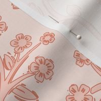 Lino Cut Block Print Birds In Peachy Pink