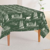 Serene Lake Life Toile Green Background and Cream