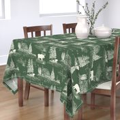 Serene Lake Life Toile Green Background and Cream