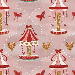 Carousel Christmas Love with Ribbons and Cookies Pink and Red