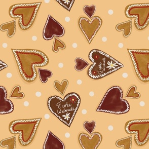 Gingerbread Heart Shaped Cookies, German lebkuchen | light background 