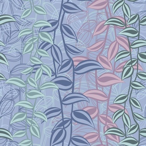 Large - A Serene & Calming Wall of Trailing Stripy Leaves of Tradescantia Zebrina, Tropical Houseplant - Teal, Lilac, Pink, Blue Nova