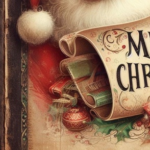 Vintage Merry Christmas Scroll Santa