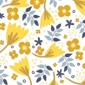 Susie Sunshine flowers on white wallpaper scale