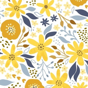 Susie Sunshine Floral on white wallpaper scale