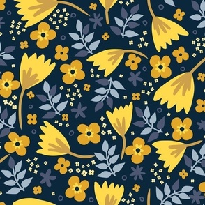 Susie Sunshine flowers on navy normal scale