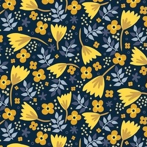 Susie Sunshine flowers on navy small scale