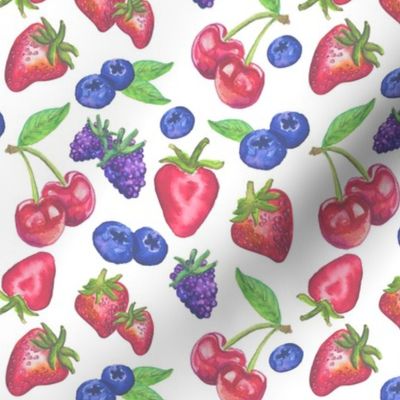 Fruit Summer Berries Strawberry Grandmillennial Preppy Coquette Dollette Blueberry Cherry Blackberry White