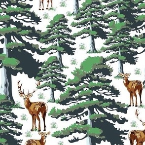 Winter Wonderland Pine Trees Forest Animals Gift Wrap, Wild Forest Green White Christmas Tree Woodland Animals Scene, Deer Buck in Forest Baby Deer Fawn, Gift Bag Ideas for Kids (Medium Scale)