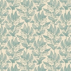 Hellebore, Teal on Cream, medium