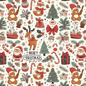 Merry Christmas Tree Bear Ornament Candy Cane Presents Gifts Mistletoe Skates Reindeer