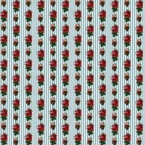 1:12 scale Vintage roses and blue stripes for dollhouse fabric, wallpaper, and miniatures