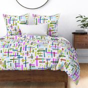 494 - jumbo scale neon pink, lime, turquoise and green irregular blocky papercut abstract blocky papercut shapes large scale shapes in muted sage leaf greens and cool white, for wallpaper, bed linen, table linen and curtains