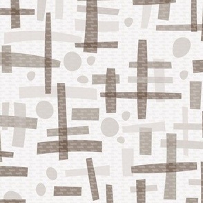 494 -Medium scale Serene abstract blocky papercut shapes in muted neutral taupe and browns and white, with textured overlays, for wallpaper, bed linen, table linen and curtains