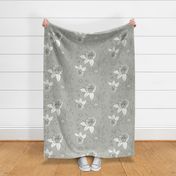 Block Print Style Rose -  Half Drop - Simple Neutral Sage Green And Cream.