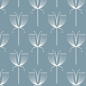 Coastal Tranquility -- Abstract Minimalist Floral White on Dusky Blue