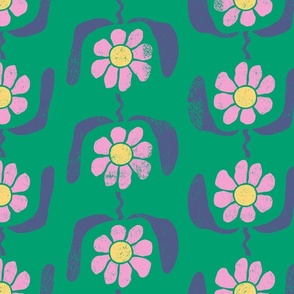 Block Print Flowers  - Jumbo - Mint Green