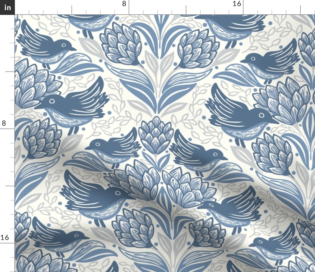 Modern Indigo: Symmetrical Floral Block Print