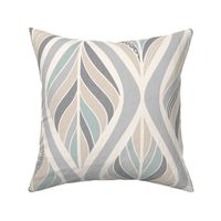 Abstract boho leaves soft neutrals and mint, large scale