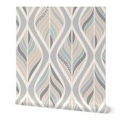 Abstract boho leaves soft neutrals and mint, large scale