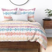 490 - Large jumbo scale organic wavy papercut graphic  turquoise, purple, yellow and orange retro  shapes in stripes, irregular wonky patterns for wallpaper, duvet covers, kids and adult apparel, crafts, bags and lampshades.