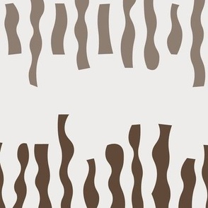 490 - Large jumbo scale organic wavy papercut graphic  monochromatic cool brown and taupe retro  shapes in stripes, irregular wonky patterns for wallpaper, duvet covers, kids and adult apparel, crafts, bags and lampshades.
