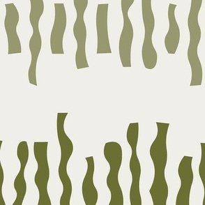 490 - Large jumbo scale organic wavy papercut graphic  monochromatic cool olive green retro  shapes in stripes, irregular wonky patterns for wallpaper, duvet covers, kids and adult apparel, crafts, bags and lampshades.