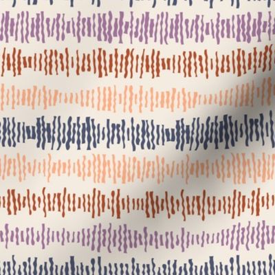 490 - Small scale organic wavy papercut graphic retro  muted shapes in orange, navy blue, purple and burnt sienna stripes, irregular wonky patterns for wallpaper, duvet covers, kids and adult apparel, crafts, bags and lampshades.