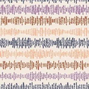 490 - Small scale organic wavy papercut graphic retro  muted shapes in orange, navy blue, purple and burnt sienna stripes, irregular wonky patterns for wallpaper, duvet covers, kids and adult apparel, crafts, bags and lampshades.