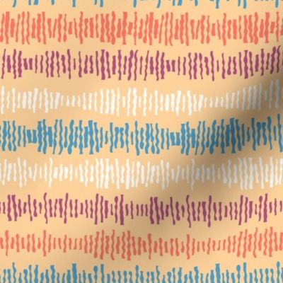 490 - Small scale organic wavy papercut graphic retro  shapes in  off white, purple, orange and turquoise stripes, irregular wonky patterns for wallpaper, duvet covers, kids and adult apparel, crafts, bags and lampshades.
