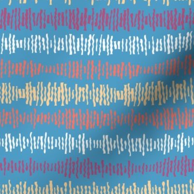 490 - Small scale organic wavy papercut graphic retro  shapes in  off white, purple, orange and turquoise stripes, irregular wonky patterns for wallpaper, duvet covers, kids and adult apparel, crafts, bags and lampshades.