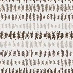 490 - Small scale organic wavy papercut graphic retro  shapes in monochrome cool taupe beige brown stripes, irregular wonky patterns for wallpaper, duvet covers, kids and adult apparel, crafts, bags and lampshades.