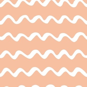 Salmon and white hand-drawn wavy strokes - minimalist freehand waves 