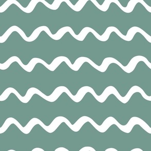 Teal blue and white hand-drawn wavy strokes - minimalist freehand waves 
