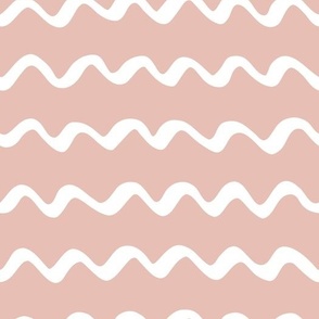 Dusty pink and white hand-drawn wavy strokes - minimalist freehand waves 