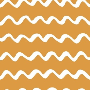 Mustard and white hand-drawn wavy strokes - minimalist freehand waves 