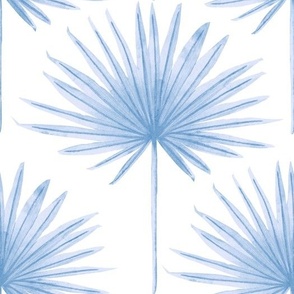 Jumbo Scale Serene Watercolor Palm Leaves // Chambray Blue on White