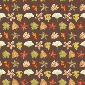 Small Organic Hand Drawn Autumn Leaves on Brown