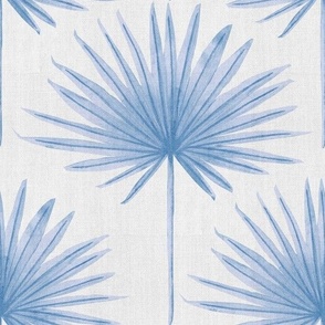 Jumbo Scale Serene Watercolor Palm Leaves // Chambray Blue on Grey Linen Texture