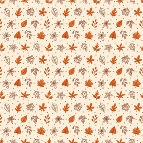 Small Dainty Orange Autumn Leaf Doodles on Peachy Beige