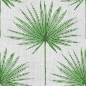 Jumbo Scale Serene Watercolor Palm Leaves // Fresh Green on  Linen Texture