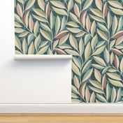Peaceful Foliage and Shadows in Teal, Sage, Cream and Pink Large Print
