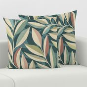 Peaceful Foliage and Shadows in Teal, Sage, Cream and Pink Large Print