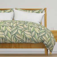 Tranquil Whispering Leaves in Sage Green, Olive and Cream Large Print
