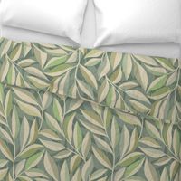 Tranquil Whispering Leaves in Sage Green, Olive and Cream Large Print