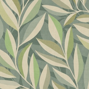 Tranquil Whispering Leaves in Sage Green, Olive and Cream Large Print